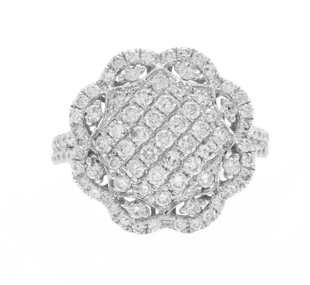 Estate Splendid 1.38 Carats Natural Diamond 14K Solid White Gold Ring