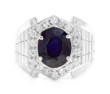 Load image into Gallery viewer, 5.60 Carats Natural Diamond &amp; Blue Sapphire 18K Solid Yellow Gold Men&#39;s Ring