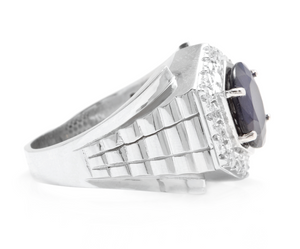 5.60 Carats Natural Diamond & Blue Sapphire 18K Solid Yellow Gold Men's Ring
