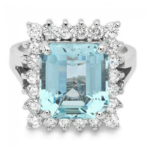 5.35 Carats Natural Aquamarine and Diamond 14K Solid White Gold Ring