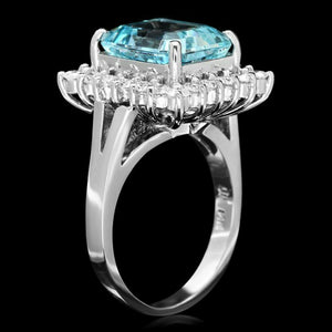 5.35 Carats Natural Aquamarine and Diamond 14K Solid White Gold Ring