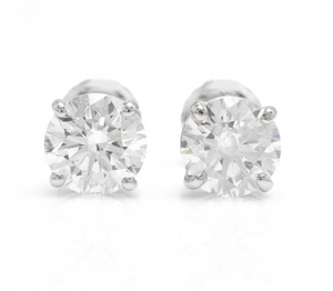 Exquisite 1.80 Carats Natural Diamond 14K Solid White Gold Stud Earrings