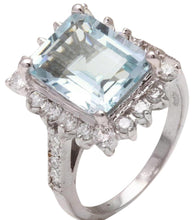 Load image into Gallery viewer, 9.20 Carats Natural Aquamarine and Diamond 14K Solid White Gold Ring