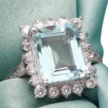Load image into Gallery viewer, 9.20 Carats Natural Aquamarine and Diamond 14K Solid White Gold Ring