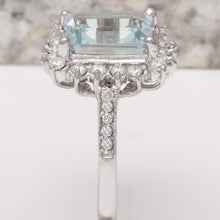 Load image into Gallery viewer, 9.20 Carats Natural Aquamarine and Diamond 14K Solid White Gold Ring
