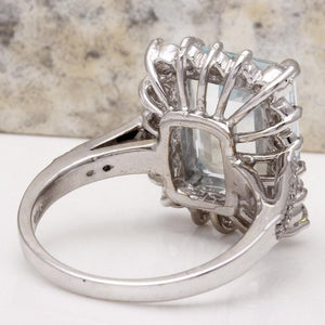 9.20 Carats Natural Aquamarine and Diamond 14K Solid White Gold Ring