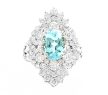 Load image into Gallery viewer, 8.10 Carats Natural Impressive Natural Aquamarine and Diamond 14K White Gold Ring