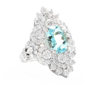 8.10 Carats Natural Impressive Natural Aquamarine and Diamond 14K White Gold Ring