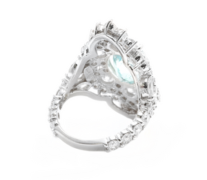 8.10 Carats Natural Impressive Natural Aquamarine and Diamond 14K White Gold Ring