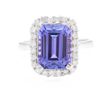 Load image into Gallery viewer, 6.45 Carats Natural Very Nice Looking Tanzanite and Diamond 14K Solid White Gold Ring