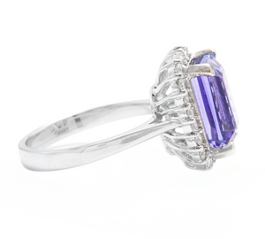6.45 Carats Natural Very Nice Looking Tanzanite and Diamond 14K Solid White Gold Ring