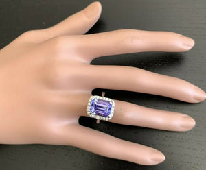 6.45 Carats Natural Very Nice Looking Tanzanite and Diamond 14K Solid White Gold Ring