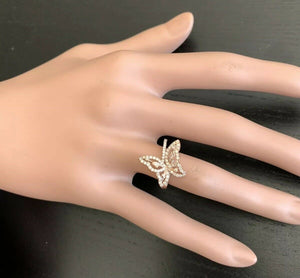0.70Ct Splendid Natural Diamond 14K Solid White Gold Butterfly Ring