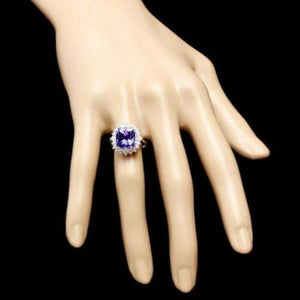 5.20 Carats Natural Very Nice Looking Tanzanite and Diamond 14K Solid White Gold Ring