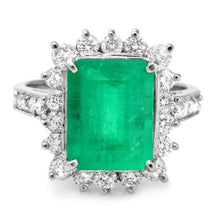 Load image into Gallery viewer, 4.80ct Natural Emerald &amp; Diamond 14k Solid White Gold Ring