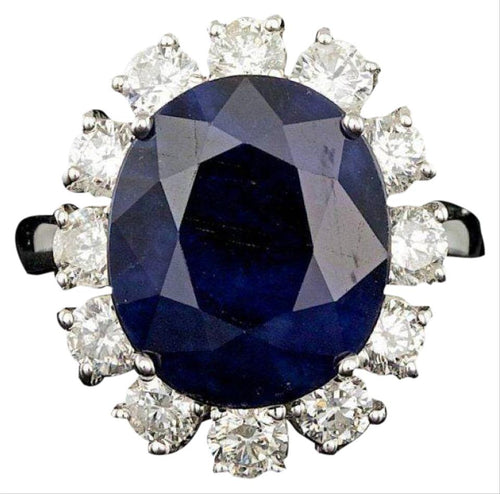 10.40 Carats Natural Sapphire and Diamond 14K Solid White Gold Ring