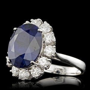 10.40 Carats Natural Sapphire and Diamond 14K Solid White Gold Ring