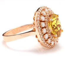 Load image into Gallery viewer, 4.70 Carats Impressive Natural Yellow Beryl and Diamond 14K Solid Rose Gold Ring