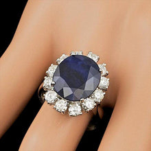 Load image into Gallery viewer, 10.40 Carats Natural Sapphire and Diamond 14K Solid White Gold Ring