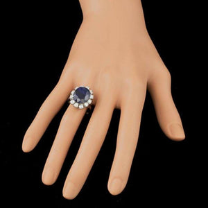 10.40 Carats Natural Sapphire and Diamond 14K Solid White Gold Ring