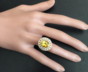 4.70 Carats Impressive Natural Yellow Beryl and Diamond 14K Solid Rose Gold Ring