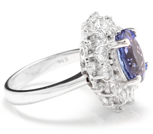 4.30 Carats Natural Very Nice Looking Tanzanite and Diamond 14K Solid White Gold Ring