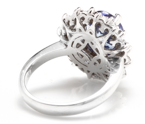 4.30 Carats Natural Very Nice Looking Tanzanite and Diamond 14K Solid White Gold Ring