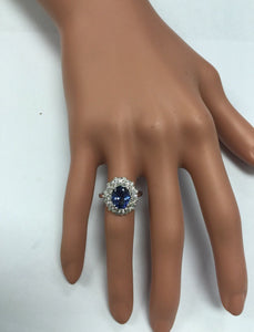 4.30 Carats Natural Very Nice Looking Tanzanite and Diamond 14K Solid White Gold Ring