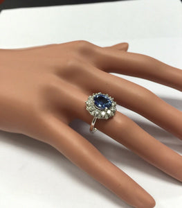 4.30 Carats Natural Very Nice Looking Tanzanite and Diamond 14K Solid White Gold Ring