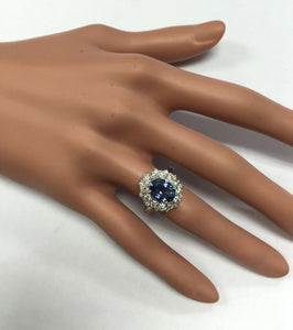 4.30 Carats Natural Very Nice Looking Tanzanite and Diamond 14K Solid White Gold Ring