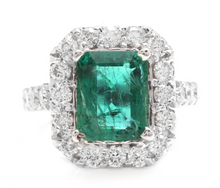 Load image into Gallery viewer, 5.30 Carats Natural Emerald and Diamond 14K Solid White Gold Ring