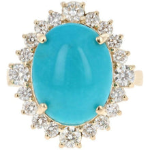 Load image into Gallery viewer, 8.10 Carats Impressive Natural Turquoise and Diamond 14K Yellow Gold Ring