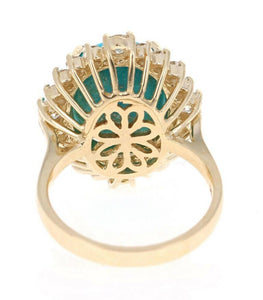 8.10 Carats Impressive Natural Turquoise and Diamond 14K Yellow Gold Ring