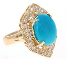 Load image into Gallery viewer, 7.55 Carats Impressive Natural Turquoise and Diamond 14K Yellow Gold Ring