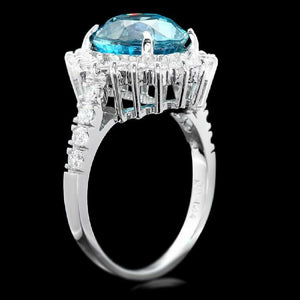 6.80 Carats Natural Very Nice Looking Zircon and Diamond 14K Solid White Gold Ring