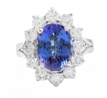 Load image into Gallery viewer, 5.90 Carats Natural Tanzanite and Diamond 14k Solid White Gold Ring