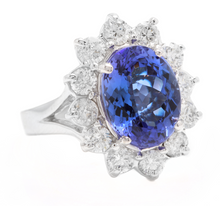 Load image into Gallery viewer, 5.90 Carats Natural Tanzanite and Diamond 14k Solid White Gold Ring