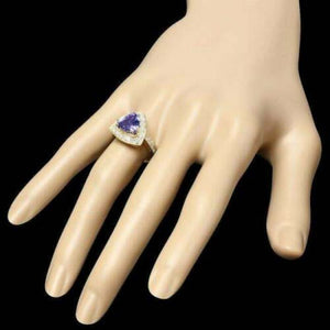4.00 Carats Natural Very Nice Looking Tanzanite and Diamond 14K Solid Yellow Gold Ring