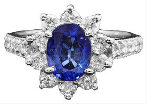 2.80 Carats Natural Sapphire and Diamond 14K Solid White Gold Ring