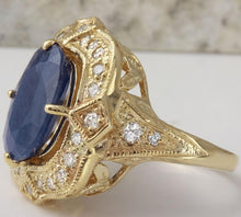 Load image into Gallery viewer, 5.66 Carats Exquisite Natural Blue Sapphire and Diamond 14K Solid Yellow Gold Ring
