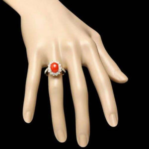 4.00 Carats Impressive Coral and Diamond 14K Yellow Gold Ring