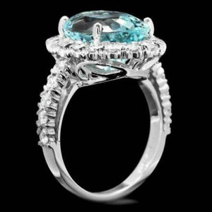 8.65 Carats Natural Impressive Natural Aquamarine and Diamond 14K White Gold Ring
