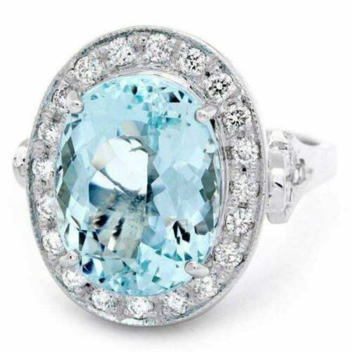 7.55 Carats Natural Impressive Natural Aquamarine and Diamond 14K White Gold Ring