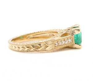 2.60 Carats Natural Emerald and Diamond 14K Solid Yellow Gold Ring