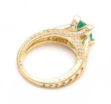 Load image into Gallery viewer, 2.60 Carats Natural Emerald and Diamond 14K Solid Yellow Gold Ring