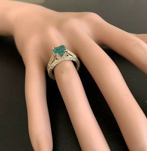 2.60 Carats Natural Emerald and Diamond 14K Solid Yellow Gold Ring