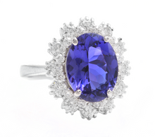 Load image into Gallery viewer, 6.30 Carats Natural Very Nice Looking Tanzanite and Diamond 14K Solid White Gold Ring