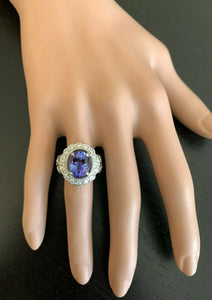 5.75 Carats Natural Very Nice Looking Tanzanite and Diamond 14K Solid White Gold Ring