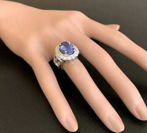 5.75 Carats Natural Very Nice Looking Tanzanite and Diamond 14K Solid White Gold Ring