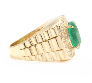 6.20 Carats Natural Emerald and Diamond 14K Solid Yellow Gold Men's Ring